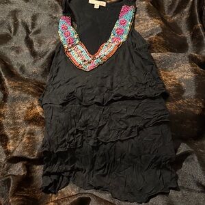 GB Girls Black Tank Top with Colorful Beaded Neckline